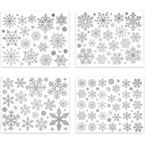 4 Sheet Christmas Snowflake Window Clings 147Pcs Silver Glitter Snowflakes Window Decals Window Stickers Winter Wonderland Decorations for Christmas Holiday Party (Silver) in Kuwait