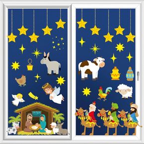 9 Sheets Christmas Window Clings Nativity Scene Window Stickers Religious Christmas Window Decals for Xmas Home Office Decoration