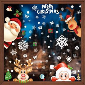 Foxi 194 PCS 6 Sheets Christmas Window Clings Stickers, Christmas Window Decorations Decals for Glass, Xmas Snowflakes Santa Claus Gnome Tomte Elf Scandinavian for Holiday Decorations
