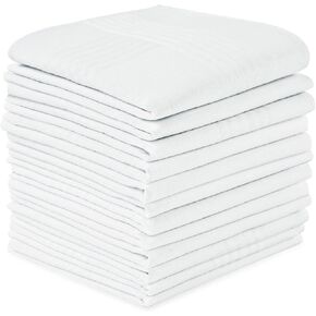 URAQT Men's Handkerchiefs, 12 Pack Gents Hankies, Mens Premium Handkerchiefs Cotton White Pocket Square Hanks for Men Women