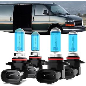 Halogen Headlights Fit for GMC Savana 2500 3500 1996-2018 Headlight Bulbs,9005/HB3/H10 High Beam + 9006/HB4 Low Beam Bright Front Car Lights,Plug And Play,Pack of 4