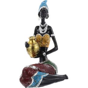African Sculpture Women Figure Girls Tribal Lady Figurine Statue Collectible Art Piece Human Decorative Home Black Figurines Creative Vintage Crafts Dolls Ornaments Gold