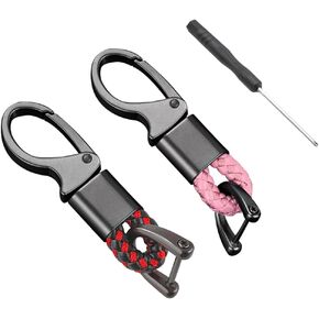 2 PCS Car Keychain, Auto Key Fob Holder with Anti-Lost D-Ring, Metal Vehicle Key Chain Organizer, Car Accessories (Black+Black)