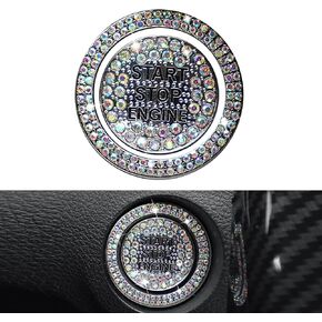Pack-2 Car Bling Crystal Rhinestone Engine Start Button Decals, Push Start Button Cover Sticker, Cute Bling Car Accessories, Sparkling Car Interior Accessories for Women (Multicolor)