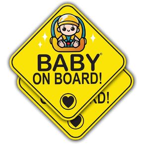 Baby on Board Signs for Car (2 Pack) - Durable, Fade Resistant Baby on Board Stickers - Sticks Anywhere Non-Magnetic - Baby in Car Sticker for Cars