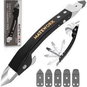 Caulking Tool, Stainless Steel Caulk Remover Tool, 4 in 1 Caulking Removal Tool, For Kitchen Bathroom Shower, Black