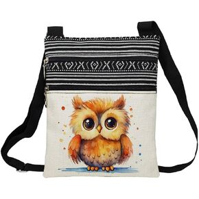 Lovely Owl Messenger Bag Small Ethnic Pattern Printed Adjustable Strap Crossbody Zipper Bag Lovely Owl Phone Bag Wallet Cute Shoulder Handbag for Women