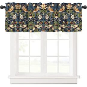Vintage William Morris Floral Kitchen Curtains Valances Watercolor Vintage Forest Flower Art Style Thermal Insulated Window Curtain Valance Rod Pocket 54 Inch by 18 Inch