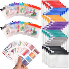35+161 Pcs Pill Pouch Bags Zippered Pill Pouch Set with Medicine Labels Stickers 7 Colors Pill Pouches for Medicine Travel Reusable Small Plastic Pill Bags for Travel/Home Daily use