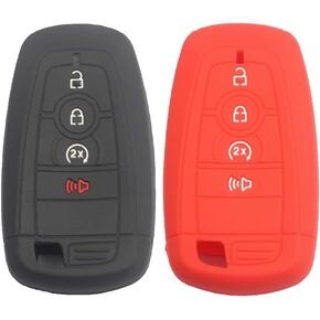 2pcs 4 Buttons Black Silicone Rubber Smart Key Fob Cover Case Protector Holder with Engine Start Compatible with Ford Edge Escape Explorer Maverick Ranger