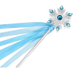 Lovelyshop Blue Cystal Metal Snowlake Wand with Ribbon for Little Girls in Halloween, Costume Play