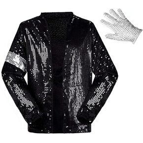 Mens Sequin Jacket Dance Top Costume with Glove