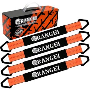 ORANGEE 4 Pack 2 Inch x 36 Inch Axle Tie Down Strap with Sleeve and D-Ring - 10,000LBS Capacity - Bright Orange Color - for Car Trailer, Towing, Hauling