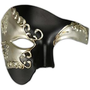 LKITMIUT Mens Mask Masquerade Mask Phantom of The Opera Half Face Mask Half Face Halloween Costume Party Mask Mardi Gras Mask (Black&Silver)