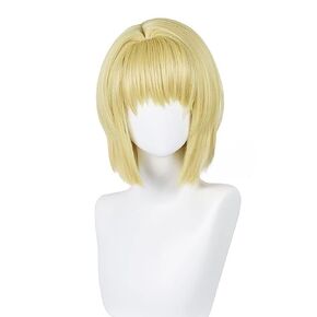 Kurapika Cosplay Wig, Short Blonde with Bangs for Halloween Xmas Party Costume, Blonde