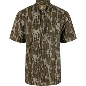 Drake Waterfowl Men's 8-Shot Flyweight Short-Sleeved Shirt | Breathable Moisture-Wicking Quick-Drying Camo Hunting Shirt, Mossy Oak Original Bottomland, Size: S