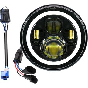DOT 7 inch Super Bright Headlight with White Halo for Street Glide High Low Beam for Electra Glide Street Glide Fat Boy Road King Heritage Softail Switchback Headlamp Black YAMAHA V-Star 1100