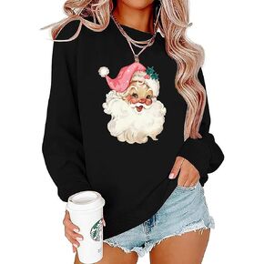 LLHXRUI Christmas Santa Sweatshirts for Women Retro Santa Xmas Holiday Shirt Santa Claus Merry Christmas Pullovers Tops