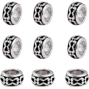 KISSITTY 100-Piece Tibetan Antique Silver European Large Hole Rondelle Spacer Beads 7mm with 3.5mm Hole for DIY Jewelry Craft Making