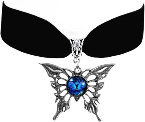 Gothic Velvet Butterfly Pendant Necklace,Vintage Victorian Choker Necklace Punk Cameo Glass Pendant Necklace Animal Insect Butterfly Wings Pendant Necklace Mystic Witch Halloween Jewelry Gift for Women in Kuwait