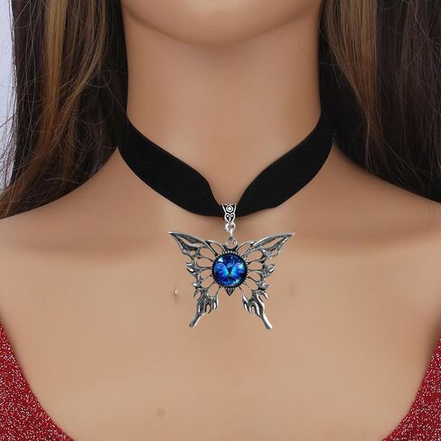 Gothic Velvet Butterfly Pendant Necklace,Vintage Victorian Choker Necklace Punk Cameo Glass Pendant Necklace Animal Insect Butterfly Wings Pendant Necklace Mystic Witch Halloween Jewelry Gift for Women in Kuwait