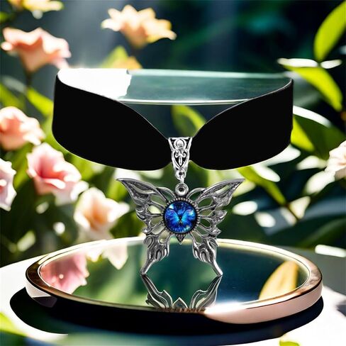Gothic Velvet Butterfly Pendant Necklace,Vintage Victorian Choker Necklace Punk Cameo Glass Pendant Necklace Animal Insect Butterfly Wings Pendant Necklace Mystic Witch Halloween Jewelry Gift for Women in Kuwait