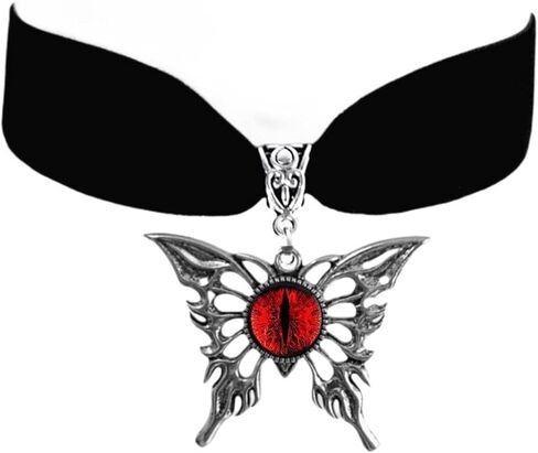 Gothic Velvet Butterfly Pendant Necklace,Vintage Victorian Choker Necklace Punk Cameo Glass Pendant Necklace Animal Insect Butterfly Wings Pendant Necklace Mystic Witch Halloween Jewelry Gift for Women in Kuwait