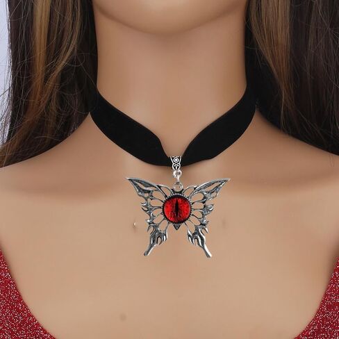 Gothic Velvet Butterfly Pendant Necklace,Vintage Victorian Choker Necklace Punk Cameo Glass Pendant Necklace Animal Insect Butterfly Wings Pendant Necklace Mystic Witch Halloween Jewelry Gift for Women in Kuwait