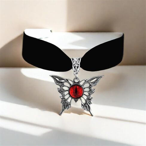 Gothic Velvet Butterfly Pendant Necklace,Vintage Victorian Choker Necklace Punk Cameo Glass Pendant Necklace Animal Insect Butterfly Wings Pendant Necklace Mystic Witch Halloween Jewelry Gift for Women in Kuwait