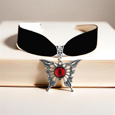 Gothic Velvet Butterfly Pendant Necklace,Vintage Victorian Choker Necklace Punk Cameo Glass Pendant Necklace Animal Insect Butterfly Wings Pendant Necklace Mystic Witch Halloween Jewelry Gift for Women in Kuwait