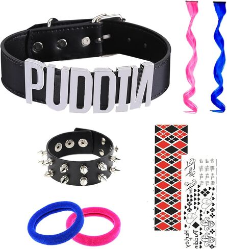 LAKIYOYO Puddin Choker Necklace Bracelet for Women Leather Choker Necklace for Women Halloween Cosplay Costume Jewelry Set in Kuwait