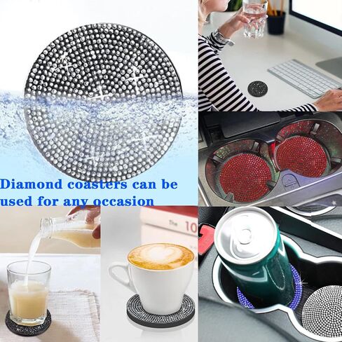 ZHYYQL 2 Pieces Bling Car Coasters with 1 Push Start Button Ignition Starter Ring, Universal Silicone Auto Cup Holder Coaster, 2.75inch Surface Full Crystal Rhinestone Insert Pads for Women(Red)… in Saudi Arabia
