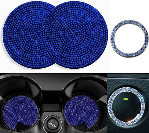 ZHYYQL 2 Pieces Bling Car Coasters with 1 Push Start Button Ignition Starter Ring, Universal Silicone Auto Cup Holder Coaster, 2.75inch Surface Full Crystal Rhinestone Insert Pads for Women(Red)… in Saudi Arabia
