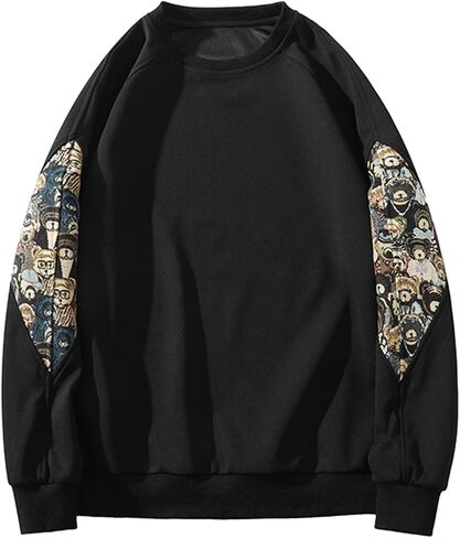 الرجال Crewneck المطرزة البلوز خليط تجريب بلوزات خمر فضفاض البلوز قميص قمم in Saudi Arabia