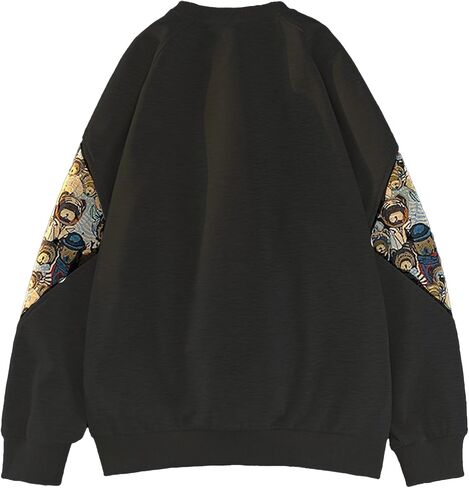 الرجال Crewneck المطرزة البلوز خليط تجريب بلوزات خمر فضفاض البلوز قميص قمم in Saudi Arabia