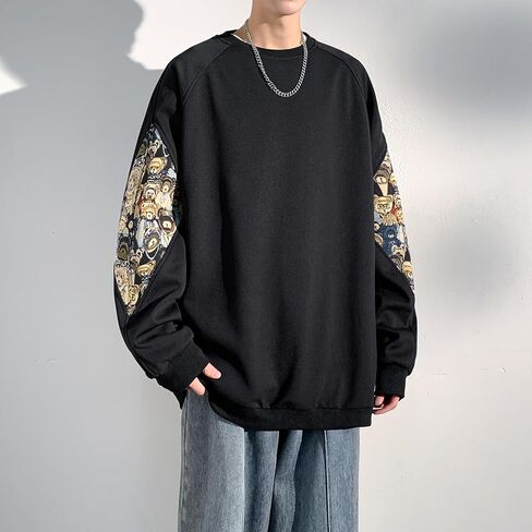 الرجال Crewneck المطرزة البلوز خليط تجريب بلوزات خمر فضفاض البلوز قميص قمم in Saudi Arabia