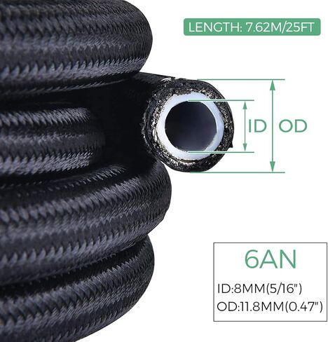 6AN 3/8" PTFE LS Swap EFI Fuel Line Fitting Kit E85 Nylon Braided Fuel Hose 25FT Black in Saudi Arabia