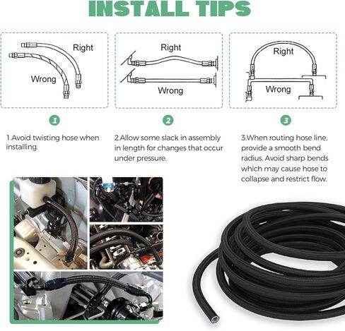 6AN 3/8" PTFE LS Swap EFI Fuel Line Fitting Kit E85 Nylon Braided Fuel Hose 25FT Black in Saudi Arabia