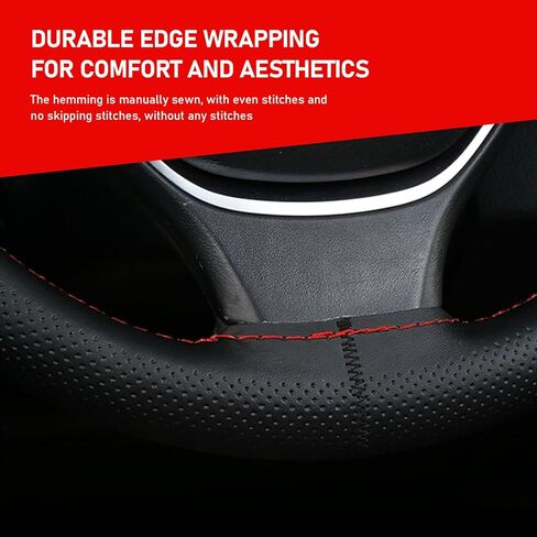 غطاء عجلة قيادة السيارة Pack-1، غطاء حماية جلدي مضاد للخدش مقاس 14.9 بوصة لجميع المواسم، غطاء مسامي غير قابل للانزلاق وسهل الإمساك مع حزام أسلاك DIY، عالمي للسيارات (أسود وأحمر) in Kuwait