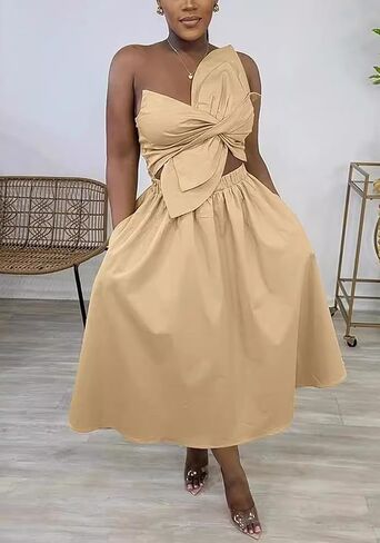 Women's Vacation Dress Sexy Cut Out Backless Floral Knot Sleeveless Pocket A Line Maxi Dress in Saudi Arabia