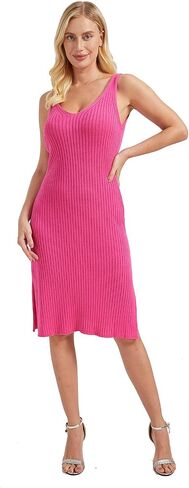 Women’s Sleeveless Tank Dress V Neck Rib Knitted Bodycon Midi Dress in Saudi Arabia