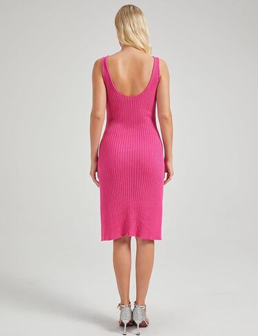 Women’s Sleeveless Tank Dress V Neck Rib Knitted Bodycon Midi Dress in Saudi Arabia