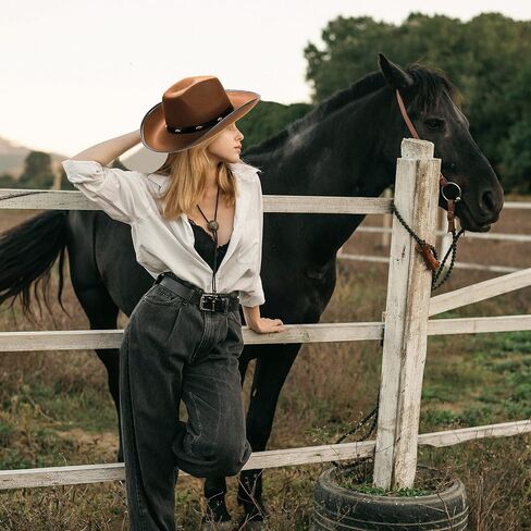 Hiceeden Cowboy Hat for Women, Western Cowboy Hat with Shapable Brim, Retro Western Hat Felt Cowgirl Hat for Adults, Men in Saudi Arabia