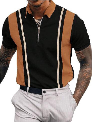 SOLY HUX Men's Short Sleeve Shirts Casual Zipper Printed Golf Tennis T-Shirt Athletic Lapel Tee Tops in Saudi Arabia