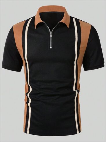 SOLY HUX Men's Short Sleeve Shirts Casual Zipper Printed Golf Tennis T-Shirt Athletic Lapel Tee Tops in Saudi Arabia