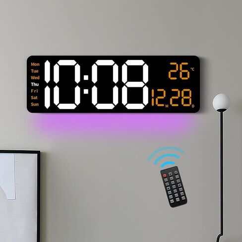 Digital Wall Clock with Remote Control, 16.2" Wall Clock with Large Display, LED Digital Clock for Classroom, Livingroom, Auto-Dimming & Coloured Second Hand, DST, Temperature, Wall decor (Colorful) in Saudi Arabia