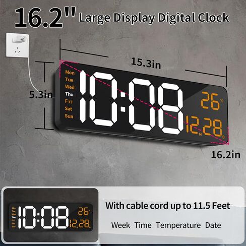 Digital Wall Clock with Remote Control, 16.2" Wall Clock with Large Display, LED Digital Clock for Classroom, Livingroom, Auto-Dimming & Coloured Second Hand, DST, Temperature, Wall decor (Colorful) in Saudi Arabia