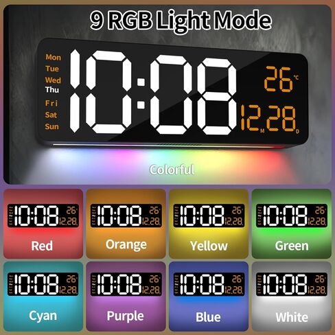 Digital Wall Clock with Remote Control, 16.2" Wall Clock with Large Display, LED Digital Clock for Classroom, Livingroom, Auto-Dimming & Coloured Second Hand, DST, Temperature, Wall decor (Colorful) in Saudi Arabia