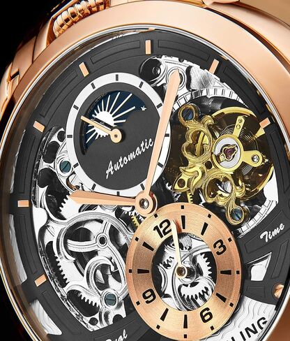 Stuhrling Orignal Mens Watch Automatic Watch Skeleton Watches for Men - Leather Luxury Dress Watch - Mechanical Watch Stainless Steel Case Self Winding Analog Watch for Men in Saudi Arabia