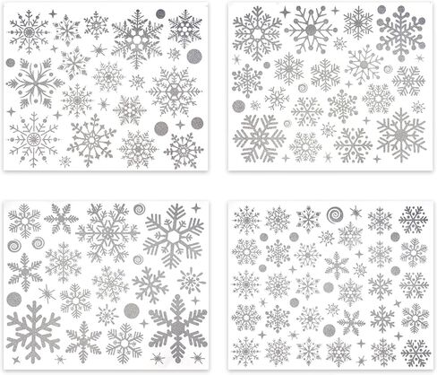 4 Sheet Christmas Snowflake Window Clings 147Pcs Silver Glitter Snowflakes Window Decals Window Stickers Winter Wonderland Decorations for Christmas Holiday Party (Silver) in Kuwait